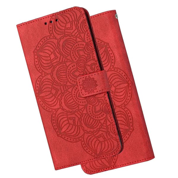 För Samsung Galaxy S21+ 5G Mandala präglat flip-läderfodral Red