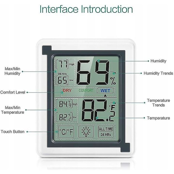 Invändiga och yttre termometrar, termometer och hygrometer med 3 utomhussensorer