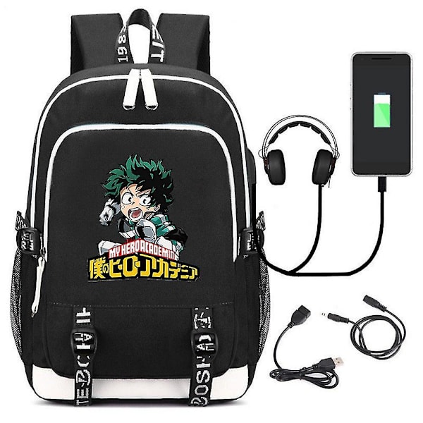 My Hero Academy USB Ladattava Reppu Vapaa-aika Opiskelijan Koululaukku (Väri-14)