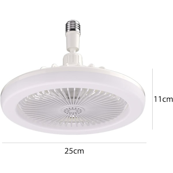 LED Takvifte med Lys, 30W Taklampe med Vifte og Fjernkontroll, Timer, 3 Farger Dimbar LED, 3 Hastigheter, Liten Elektrisk Viftelampe (Hvit)
