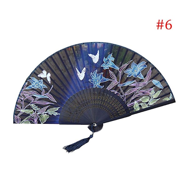 Mode Fjäril Blommor Mönster Spets Bambu Handhållna Fällbara Fläktar För Flickor Kvinnor 6