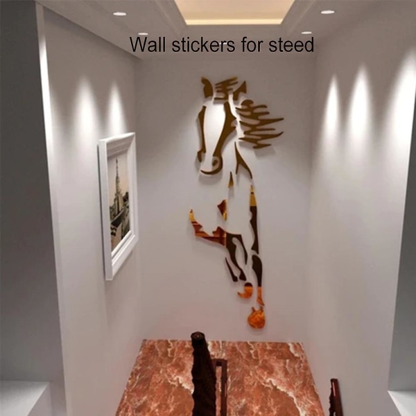 Galopperande Häst Spegel Väggdekor Modern Kreativ Design Väggdekaler 3d Akryl Spegelyta Gold