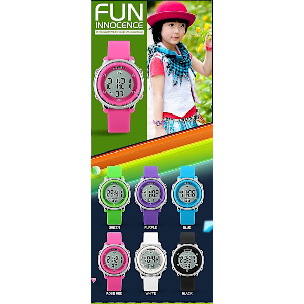 SKMEI 1100 Fashion Sport Børneur Dato Uge Visning 7-Farver EL Lys 5AT