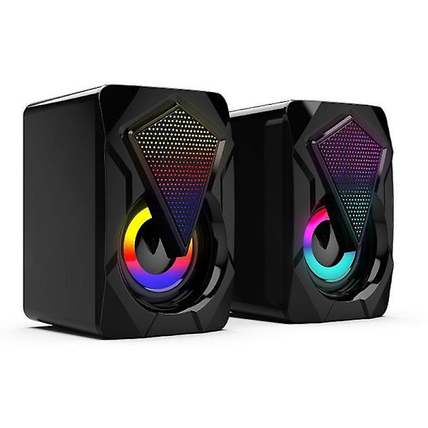 USB Kabelanslutna Datorhögtalare Bas Stereo Subwoofer Färgglad LED Subwoofer (Svart)
