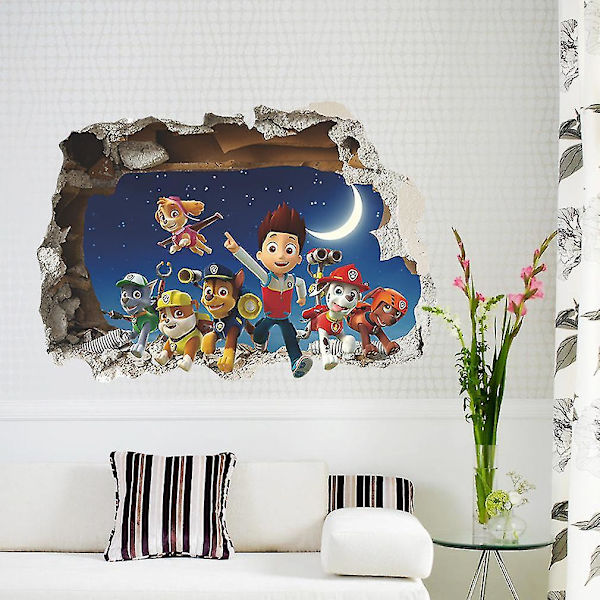 Väggdekorationer 3d Trasig Vägg Tecknad Paw Patrol Barnrum