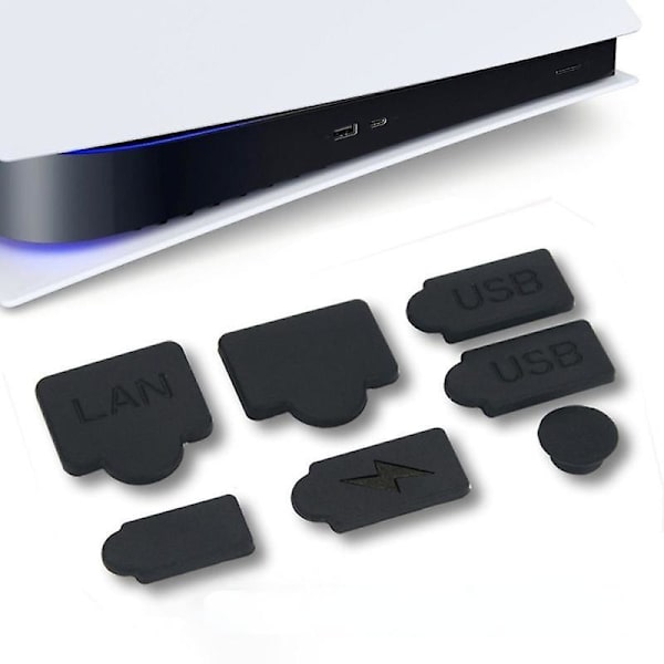 7 stk. silikon støvplugger sett, anti-støv deksel, støvtett plugg for PS5 tilbehør Red set
