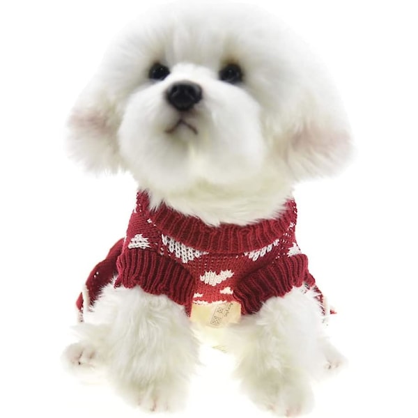 Små hundesweatre til hunhunde, rød vinter varm hundeprinse kjole tøj Red heart L(bust 17.7inch)