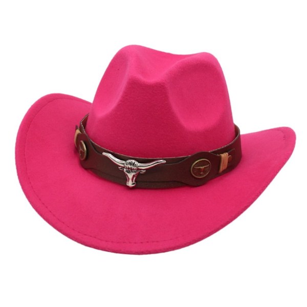 Cowboyhat til børn i filt, etnisk stil med ko-hoved tilbehør, blød jazz fedora hat med ko-rem, krøllede vinger, cowboyhat 4 No, 4