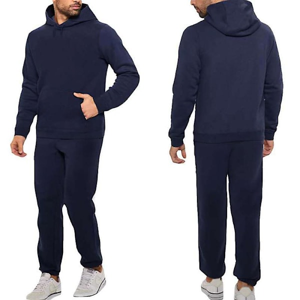 2-delat set Träningsset för män Casual Sportbyxor Topp Träningsdräkt Hoodie Set Blue