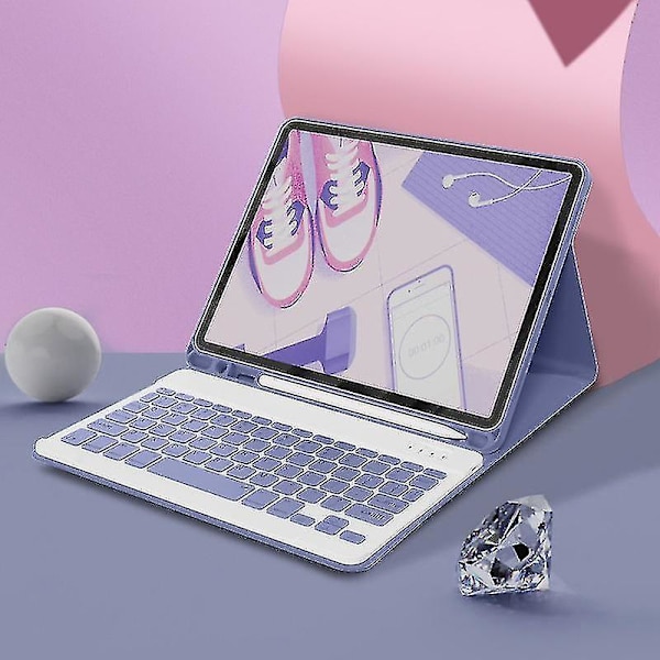 Bluetooth-näppäimistökotelo sopii yhteensopivaksi iPadin kanssa, irrotettava erittäin ohut kotelo, sisäänrakennettu kynäteline purple