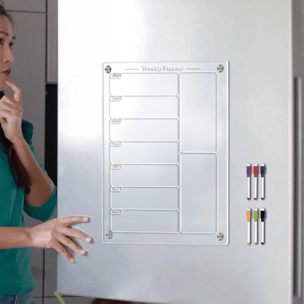 Magnetisk ugeplanlægger til køleskab, whiteboard akrylkalender
