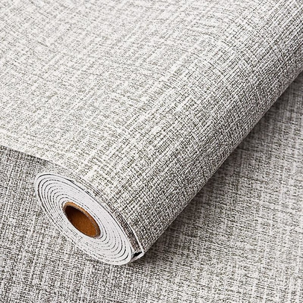 Faux linne texturerad tapet Avtagbar självhäftande stick kontakt papper väggdörr för accent vägg Gray