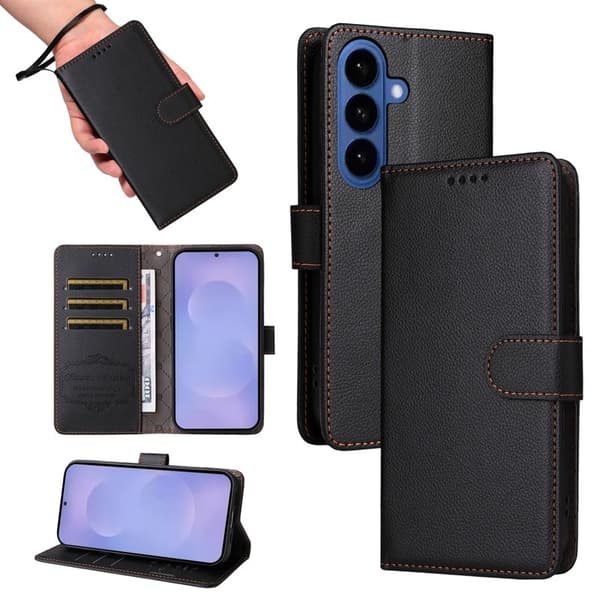 [LCS] Mobile Case for Samsung Galaxy S26 Plus RFID Protection 3 Card Slots Artificial Leather - Black