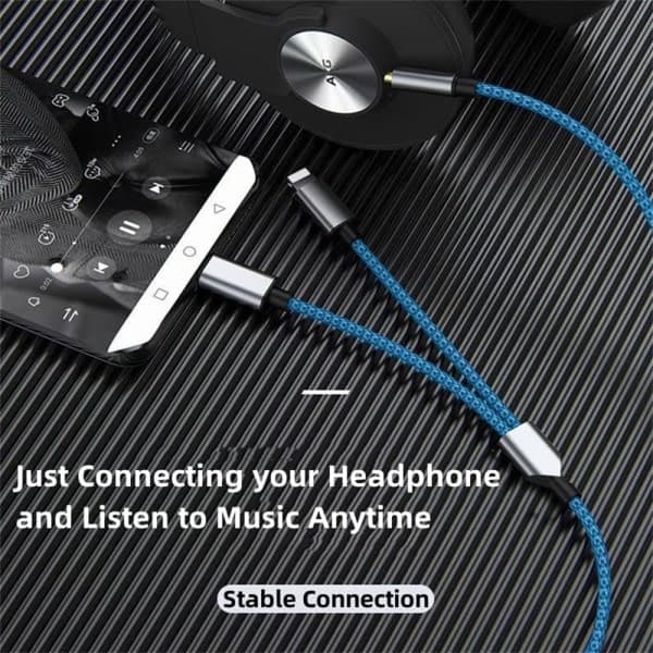 [LCS] Flettet Nylon USB C & Lightning til 3.5mm Jack Audio Adapter Aux Kabel