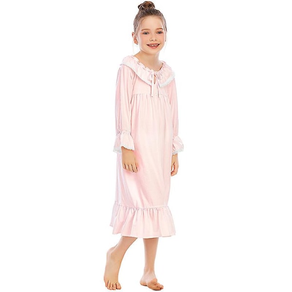 Flickans nattlinne långärmad prinsesspyjamas klänning pink 140cm