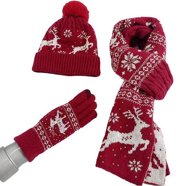 3 st Mössa Halsduk Vante Vinter Jul Värmare Halsdukar Stickade Mössor Älgmönster Halsduk Dam Herr Tjock Mjuk Halsduksset Unisex
