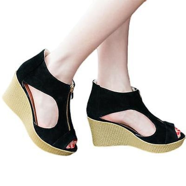 Ny Kilehæl Fiskemundssandal Hæv Sandal Casual Black 36