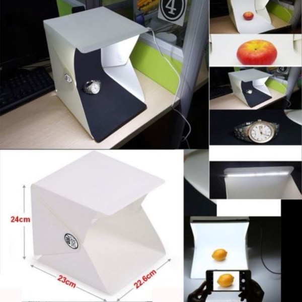 Mini Folding Photo Studio LED-belysning 24,5 * 23,8 * 22,3cm Whi