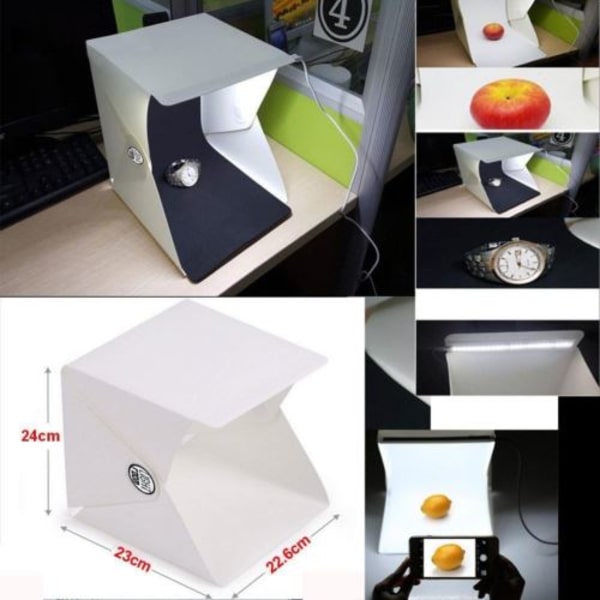 Mini Taitettava Valokuvausstudio LED-Valaistus 24,5 * 23,8 * 22,3cm Valk