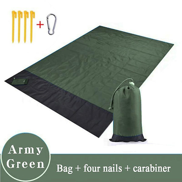 Kevyt hiekkaa hylkivä rantamatto, vedenpitävä, kokoontaitettava matto, sopii retkeilyyn ja ulkoiluun Army Green 210*200cm