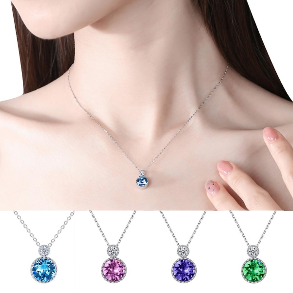 S925 Crystal hänge halsband för kvinnor kvinnliga nyckelbenet kedja smycken Purple