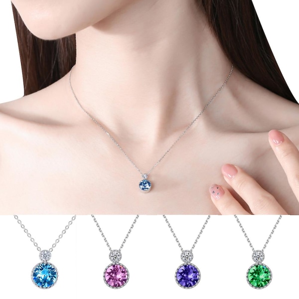 S925 Kristallhalsband med Hänge för Kvinnor Feminin Nyckelbenskedja Smycken Blue