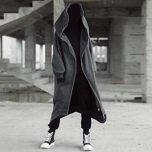 Unisex Lång Hoodie Jacka Långärmad Jacka Dragkedja Fleecefodrad Lång Hoodie Gray 2XL