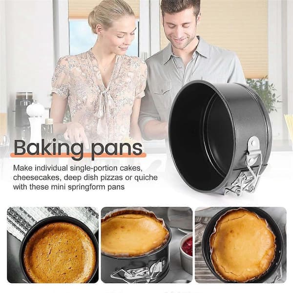 4-tums Mini Springform Pan Set - 4-delad Liten Nonstick Cheesecake Pan för Mini Cheesecakes, Pizzor Black
