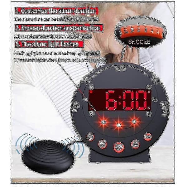 Superhög Larmklocka med Sängvibrator - Vibrerande Väckningsgaranti för Tunga Sovare