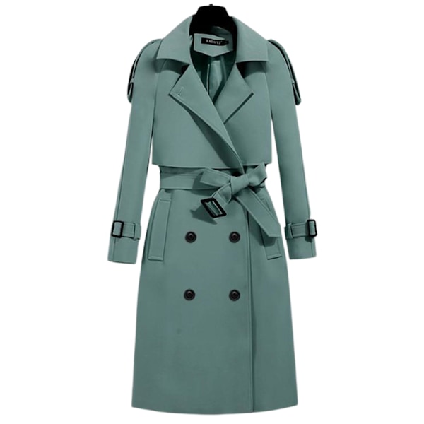 Klassisk trenchcoat för kvinnor, mellanlång, mode, vindtät jacka för höst, vår och vardagsbruk, Bön Grön 4XL Bean Green