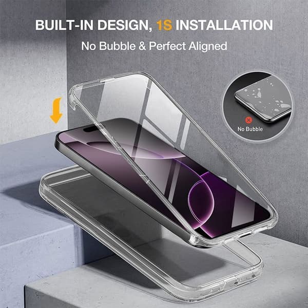 [LCS] Beskyttelsescover til iPhone 17 Pro Max - BOOLING - Fuld beskyttelse 360 Stødabsorberende Transparent Silikone+PC Transparent