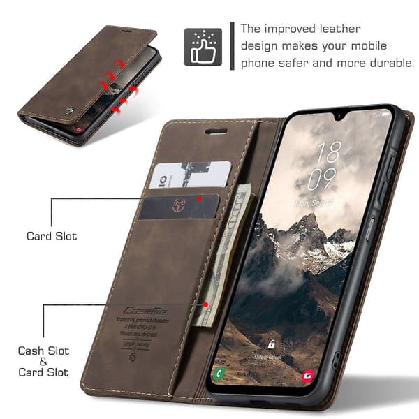 [LCS] För Samsung Galaxy A17 5G Plånboksfodral PU Läder Telefonfodral Stativ Coffee