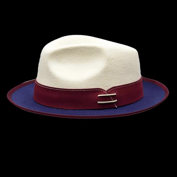 [LCS] Elegante franske stilarter uldfedora hat klassisk farveblok tophat til modeentusiaster vinter efterår patchwork hat hvid marineblå navy blue sky blue