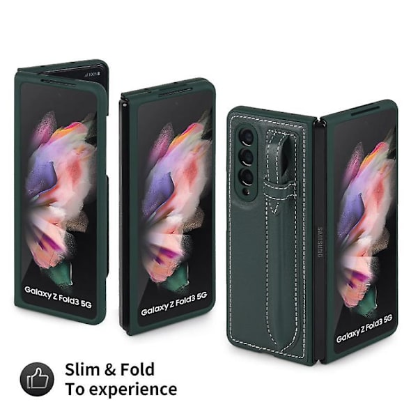 Läder Telefonfodral Kompatibelt med Galaxy Fold 3 5g Med S-pen Hållare Green