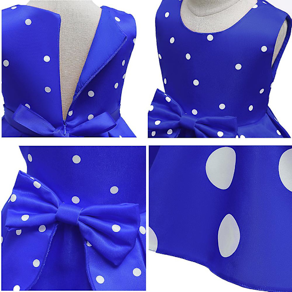 Piger Jule Polkaprikker Fødselsdag Prinsesse Kjole Halloween Karneval Kostume blue 140