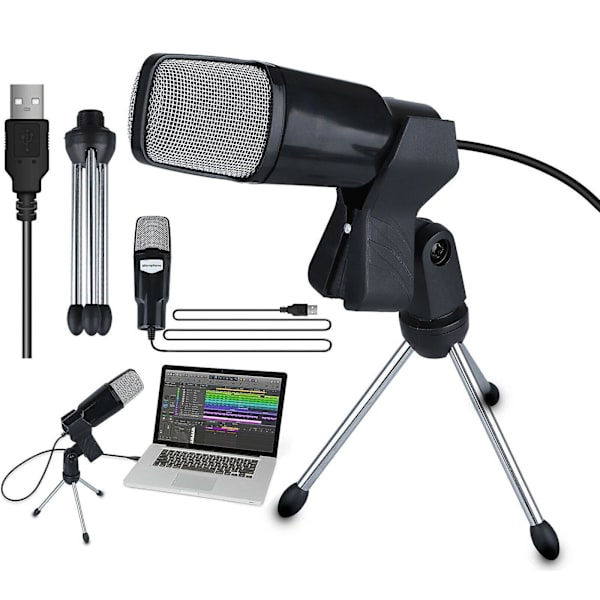 Professionell Kondensator USB Mikrofon Studio Ljudinspelning Mikrofon M/stativ Tripod