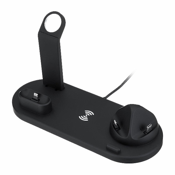 6 i 1 desktop Qi trådløs telefonoplader earbuds oplader ur oplader telefonholder black