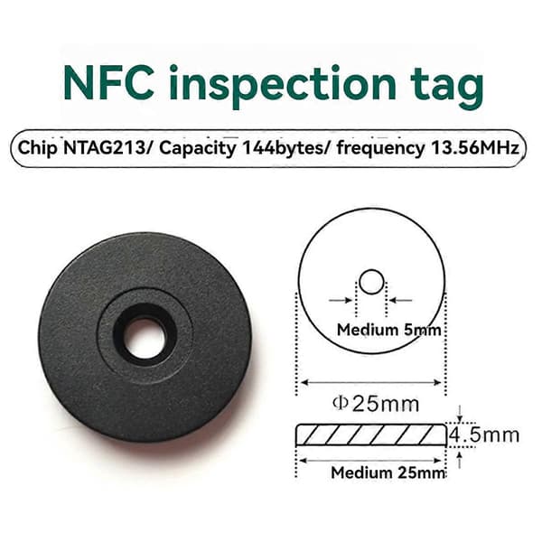 5 STK 25 mm RFID Checkpoints Label Tag Vagt Tour Patruljesystem Black