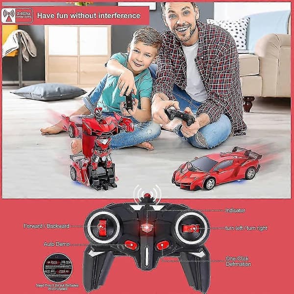 [LCS]Rc Transformerende Leker 2 I 1 Fjernkontroll Transformerende Bil Rc Bil For Barn Deformasjon Robot red