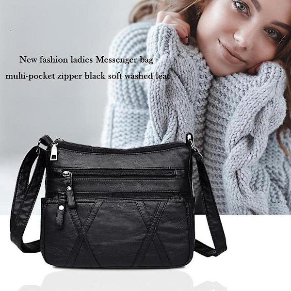 Fashionabla Dam Messenger Väska Dam Axelremsväska Liten Kvinnlig PU Läder Handväska Svart Flap