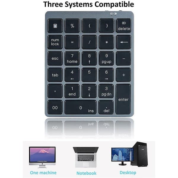 [LCS] Bluetooth numerisk tastatur bærbart tastatur med USB Hub Splitter aluminiumslegeringsdæksel (grå)
