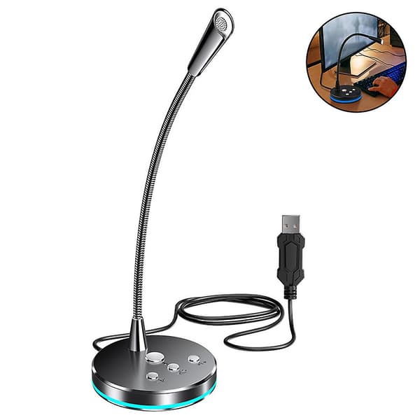 USB-konferensmikrofon för PC, stationär datormikrofon, LED-indikator Black