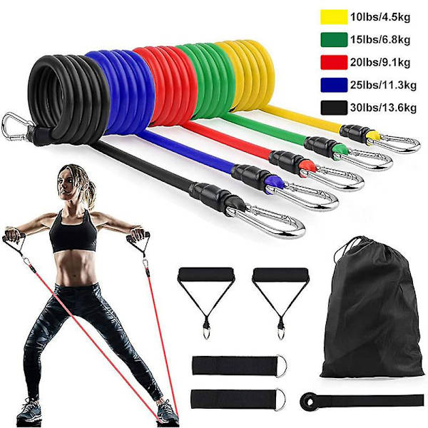 11 stk./sæt Modstandsbånd Fitnessudstyr Latex Trækreb Træning Fysioterapi Bånd