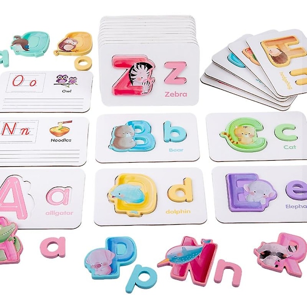 Tre Puslespill med Digitale Bokstaver og Matching Montessori Leker Kognitivt Paringsspill Set C