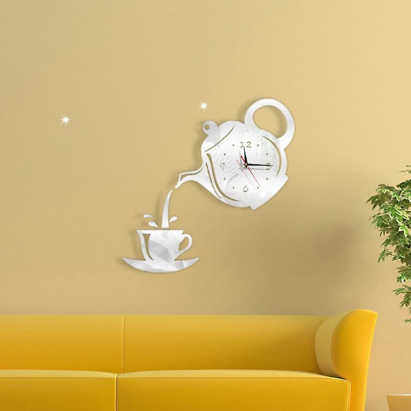 3D Væg Ur Akryl Kaffekop Tekander Perfekt Kunst Dekorere Moderne Væghængt Ur Til Hjemmet Sliver