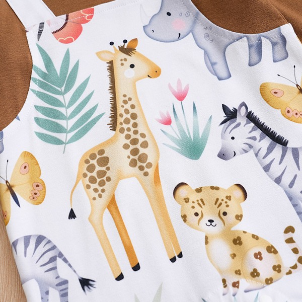 Baby Jumpsuit med lång ärm 0-18M, Nyföddskläder, Remmar, Tecknat djurtryck, Casual, Bekväm, Mjuk, Vår & Höst Brun 0-3M Marrón