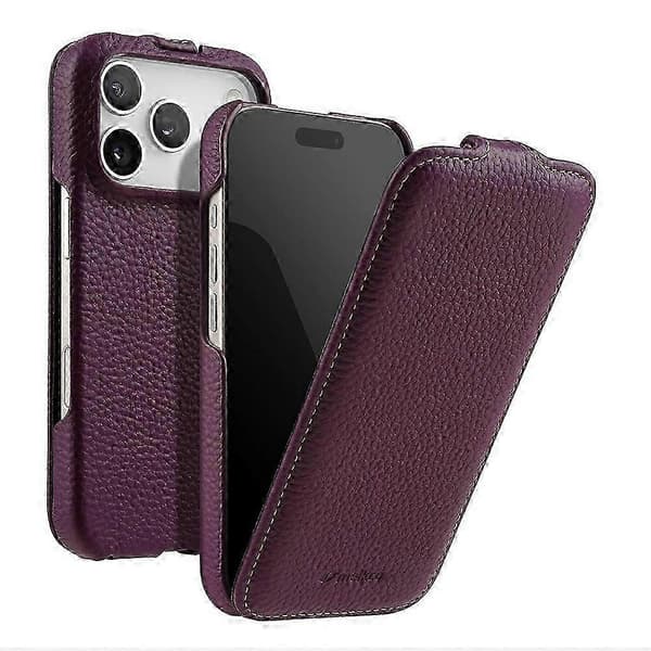 MELKCO Vertikalt flippdeksel i ekte kuskinn + PC til iPhone 17 Pro Max (MagSafe-kompatibelt) Purple