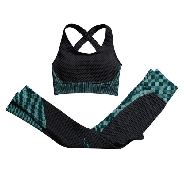 Yoga Set för Kvinnor Dragkedja Långärmad Eller Ärmlös BH Topp Leggings Träningsdräkt Träningskläder Fitness Dark Green