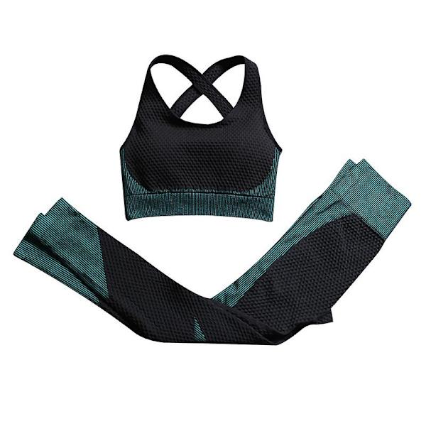 Yoga Sett for Kvinner med Glidelås, Lang Erme Eller Ermeløs BH Topp Leggings Sportdrakt Treningsklær Fitness Dark Green