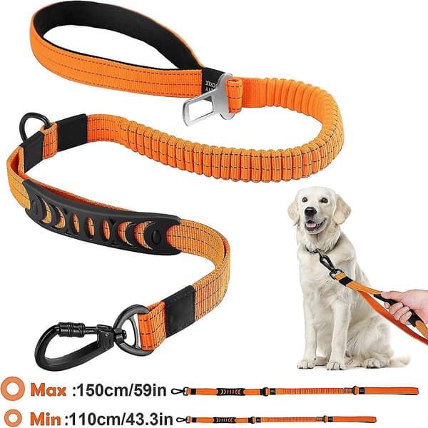 Zero Shock Hundkoppel för stora hundar, 1,1m-1,5m Reflekterande Elastiskt Koppel med Bungee Stötdämpare och Stark Karbinhake, Hundsäkerhetsbälte för bil med